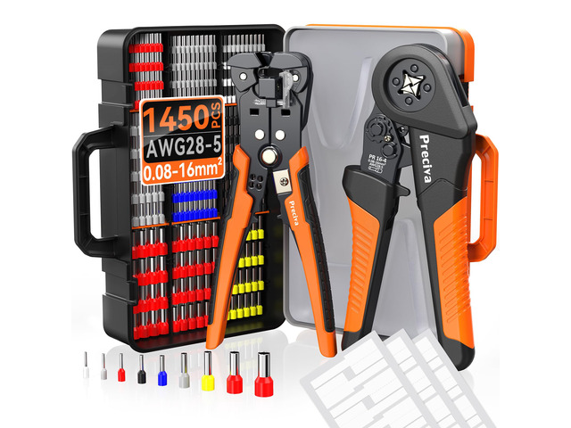 Ferrule Crimping Tool Kit AWG 28-5 with Wire Stripper & Connectors Self-Adjustable Ratchet Ferrule Crimper with Automatic Wire Stripper, 1450Pcs...