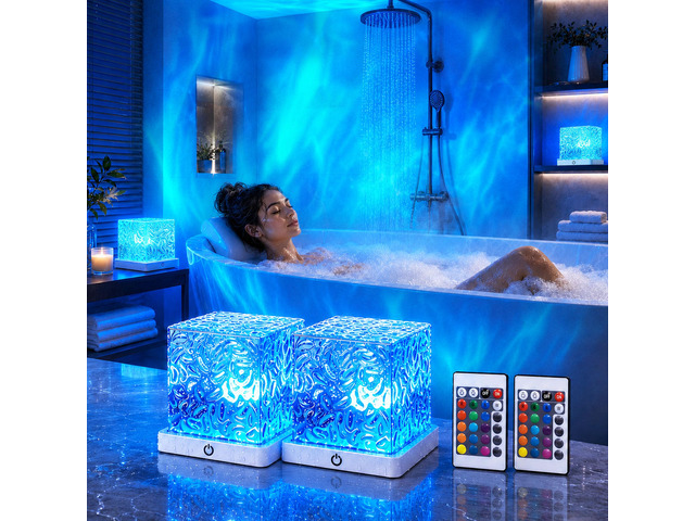 2-Pack Shower Light Waterproof, Cordless Shower Lamp with Rechargeable 16 Color Ambient Lighting with Touch & Remote Control Dimmable, LED Ocean...