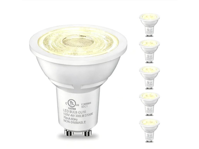 GU10 LED Bulbs, MR16 Track Light Bulbs, 4W 2700K Warm White, 6 Pack 35W Equivalent 300LM 2-Prong Replacement for Recessed Lighting, Living Rooms,...