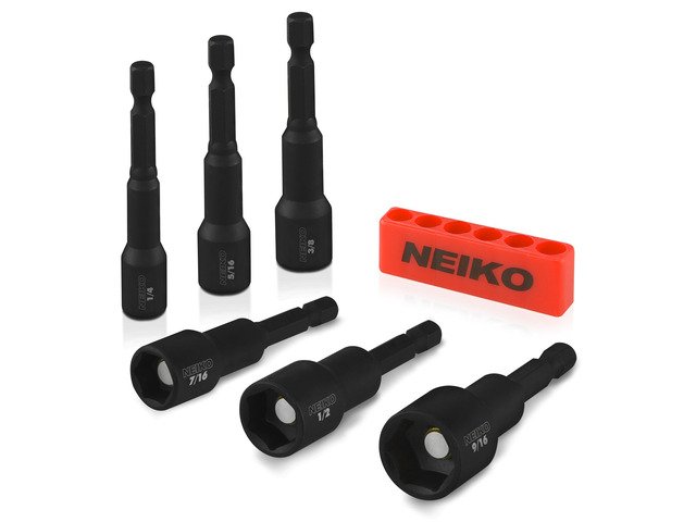 10190A Magnetic Nut Driver Set, 6 Piece Impact Nut Driver Set, SAE, 1/4 to 9/16, 2-9/16 Long Nut Driver Bit Set for Impact Drill, Cr-V