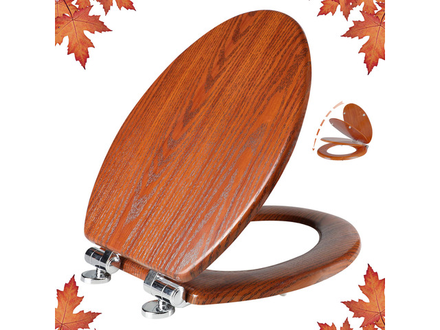 Slow Close Wood Toilet Seat, Quick-Release (Elongated, Brownish Yellow) Elongated Toilet Seat with Quietly Close, Easy to Install also Easy to Clean