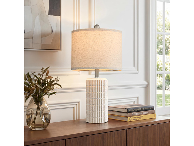 21'' Stone-Like Table Lamp with Gift Box, Frosted White for Bedroom Farmhouse Bedside Lamps for Nightstands, Rugged Textured Ceramic, Ideal Gift,...