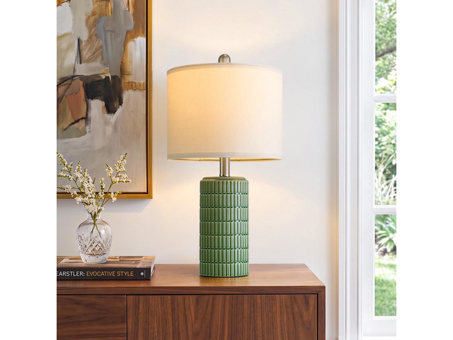 21'' Green Table Lamp with Gift Box, Small for Bedroom, Modern Design Farmhouse Bedside Lamps for Nightstand, Hand-Crafted Ceramic Base, Ideal...