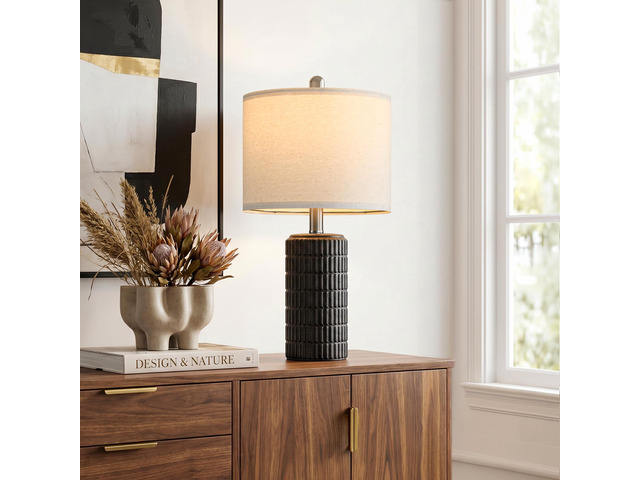 21'' Black Table Lamp with Gift Box, Small for Bedroom, Stone-Like Farmhouse Bedside Lamp for Nightstands, Matte-Textured Ceramic Design, Ideal...