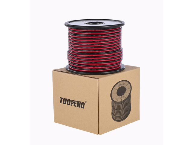 18 AWG 2-Conductor Tinned Copper PVC Wire, Red/Black, 66 ft Hookup Stranded Wire, LED Strips Extension Wire, 12V/24V DC Cable, Low Voltage Wires