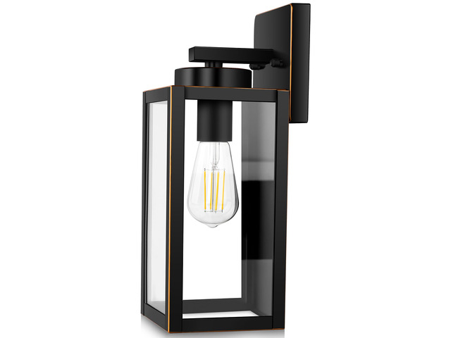 Outdoor Wall Light, Modern Porch Sconce, Black with Gold Trim Waterproof, Rust-Resistant, Durable Metal with Clear Glass, Standard E26 Socket, Easy...