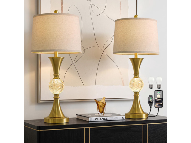 28.5' Gold Table Lamps Set of 2, Tall Luxury Bedside Lamps with Night Light, USB A+C Charging Ports, Elegant Metal Nightstand Lamps for Bedroom...