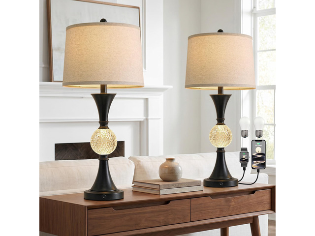 28.5' Black Table Lamps Set of 2, Tall Luxury Bedside Lamps with Night Light, USB A+C Charging Ports, Elegant Metal Nightstand Lamps for Bedroom...