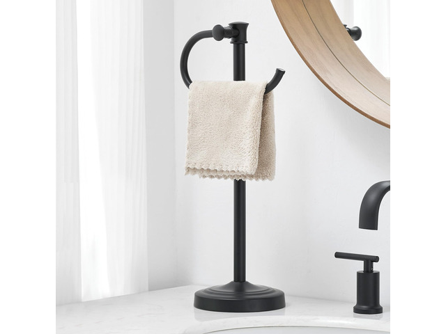 Stand Hand Towel Holder, Countertop Towel Bar, Matte Black 17 Inch Bathroom Towel Hanger, Freestanding Vanity Counter Top Towel Holder, Towel Ring...