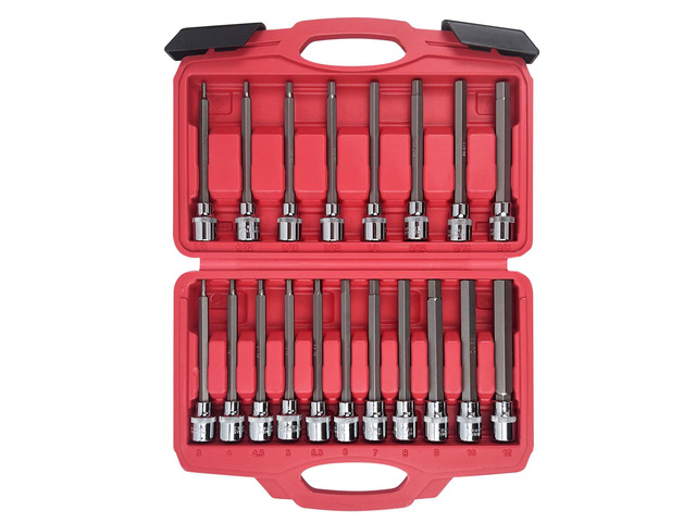 3/8 Inch Drive Extra Long allen hex bit socket set,19-Piece Standard SAE & Metric Allen socket set, S2 Alloy steel, Automobile repair tools