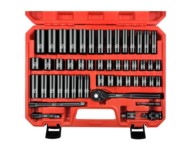 50Pcs 3/8' Drive Impact Socket Set, SAE/Metric, Deep/Shallow Sockets, with Adjustable Ratchet Handle, Extension Bar, Universal Joint, Adapter &...