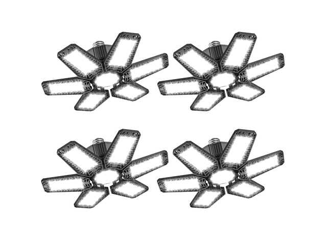 4 Pack Garage Light - 180W 18000 LM 6500K Deformable Garage Lights Ceiling LED with 6+1 Adjustable Panels, Shop Lights E26/E27 Screw Socket for...