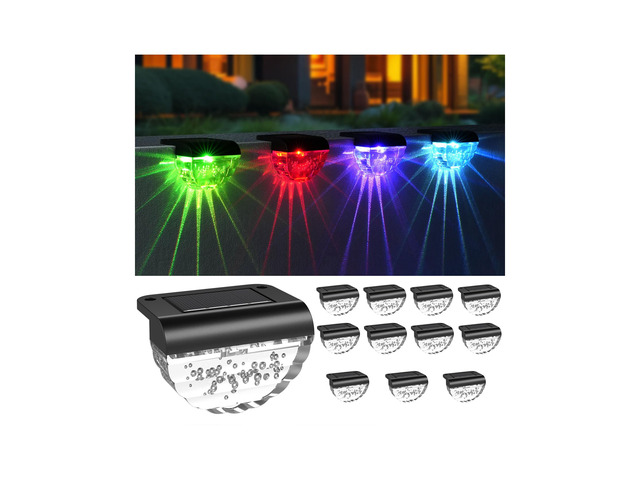 12 Pack Solar Deck Lights Outdoor, Solar Step Lights Waterproof for Outside, Yard, Patio, Garden, Pool, Railing, Stairs, Fence (Color Changing)