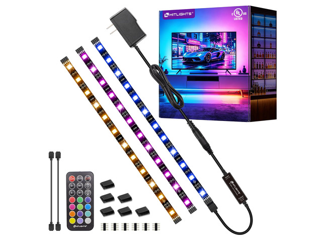 LED Strip Lights Kit, RGB Color Changing Tape Light Pre-Cut 3FT UL Listed with RF Remote 12V Power Supply Connectors, Dimmable 12 Colors 19 Dynamic...