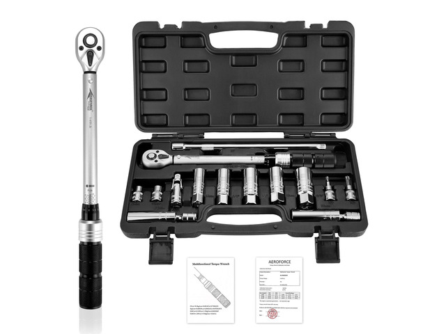 14PCS 3/8' Drive Spark Plug Socket Set Includes 2 Magnetic Sockets (14mm, 16mm) & 5 Rubber-Grip Sockets + Torque Wrench (5-45 Lb. ft), Swivel Joint...