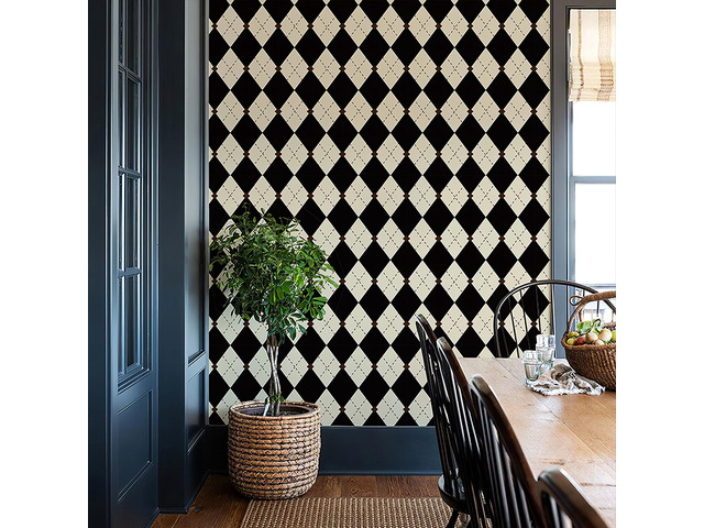 Retro Checkered Peel and Stick Wallpaper Black and White Wallpaper 17.3'x480' Vintage Plaid British Geometric Wall Paper for Bathroom Kitchen...