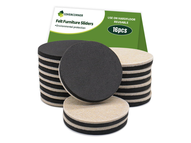 Felt Furniture Sliders for Hardwood Floors 16 PCS, 3 1/2' Beige Felt Furniture Pads for Hardwood Floors, Furniture Moving Sliders, Heavy Duty Felt...