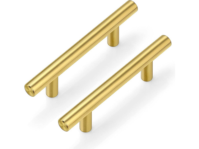 50Pack Gold Cabinet Handles 3 Inch Hole Center-Brushed Brass Cabinet Pulls Gold Dresser Drawer Pulls -Stainless Steel Door Hardware for Kitchen...