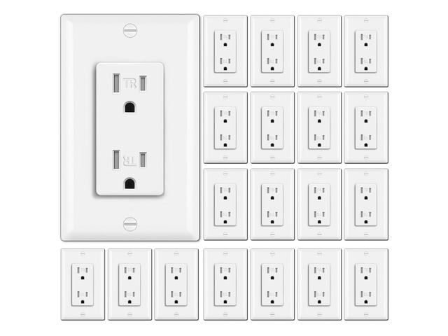 20 Pack 15 Amp Tamper Resistant Decor Receptacle, Standard Electrical Wall Outlet, Residential and Commercial Use, 15A/125V/1875W, Wallplate...