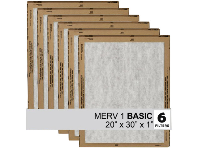 20x30x1 Air Filter, 3M MERV 1 HVAC AC Furnace Filter Replacement, 6-Pack (Actual Size 19.81x29.81x0.88 in)