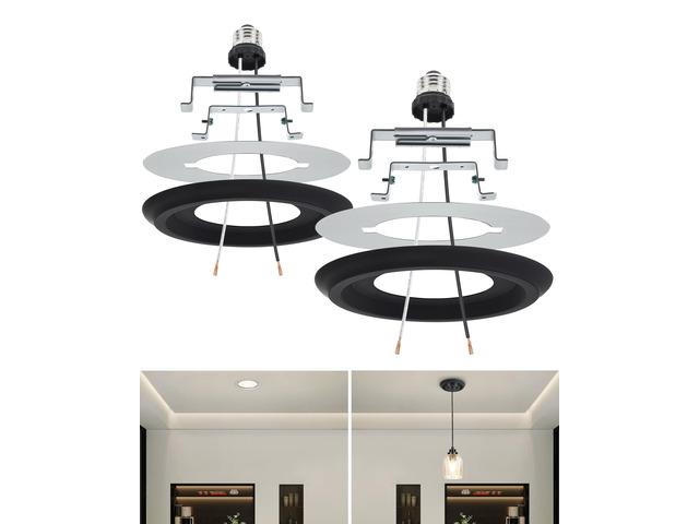2-Pack Recessed Can Light Conversion Kit for 5' and 6' Ceiling Fixtures Pendant/Hanging Light Upgrade, Includes E26 Socket, Mounting Bracket, Round...