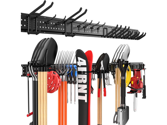 Garage Tool Organizer Wall Mount 66 inches with 13 Adjustable Heavy-Duty Hooks, Garage Organization, Garden Tool Storage Rack, Yard, and Shed,...