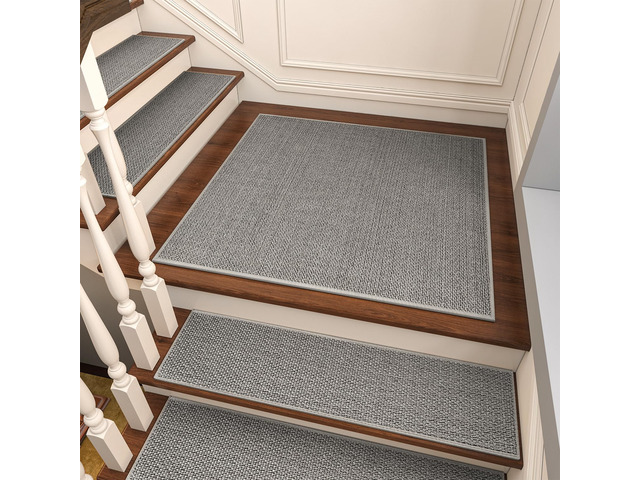 Non Slip Stair-Treads Matching-Mat for Wooden Steps Square Rubber Backing Non Slip Stair Landing Mat 30x30 inch Grey