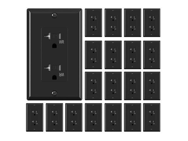 Glossy Black Decorator Wall Receptacle Outlets, TR Tamper Resistant & WR Weather Resistant, 20A 125V Electrical Outlet with Wall Plate,...