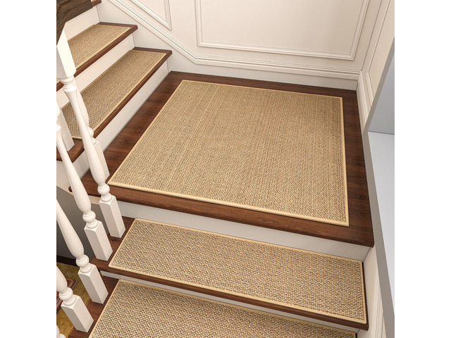 Non Slip Stair-Treads Matching-Mat for Wooden Steps Square Rubber Backing Non Slip Stair Landing Mat 30x30 inch Beige