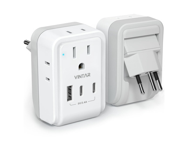 Brazil Power Adapter 1 Pack, Foldable US to Brazil Travel Adaptor 4 American Outlets with 3 USB Ports (2 USB C), 7-in-1 Type N Plug Adapter for US...