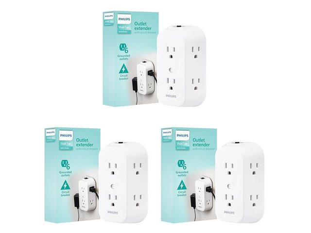 6-Outlet Extender, Grounded Wall Tap, Reset Button, Circuit Breaker, Adapter Spaced Outlets, 3-Prong, Multiple Plug, Quick and Easy Install, Cruise...