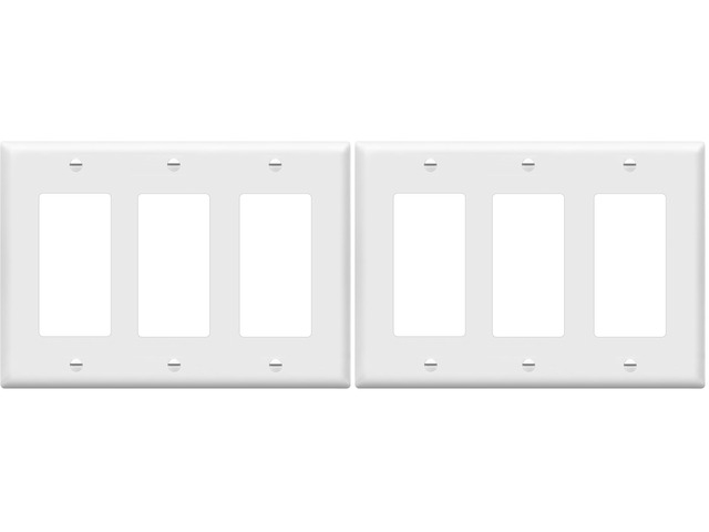 Decorator Light Switch or Receptacle Outlet Wall Plate, Gloss Finish, Size 3-Gang 4.50' x 6.38', Polycarbonate Thermoplastic, 8833-W, White (Pack...
