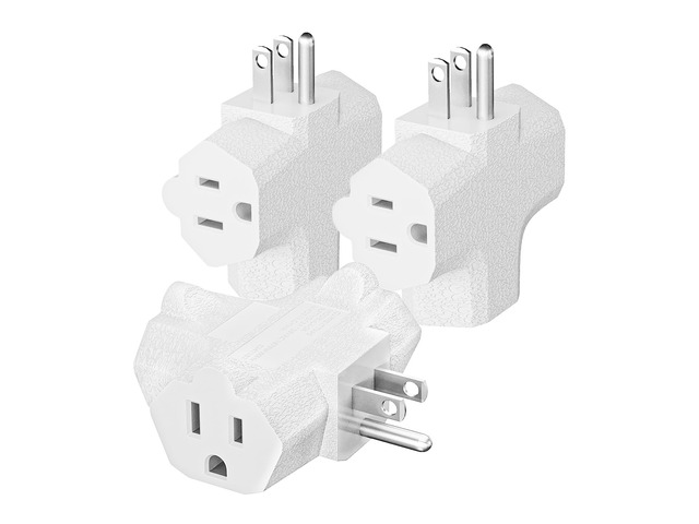 3 Outlet Grounding Adapter, Heavy Duty Plug Extender 3 Pack White