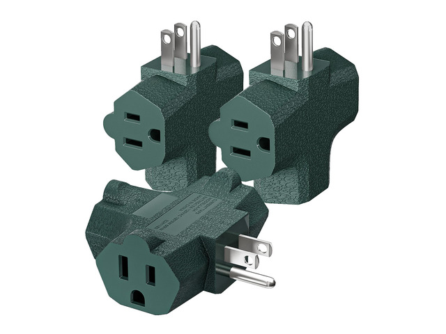 3 Outlet Grounding Adapter, Heavy Duty Plug Extender 3 Pack Green