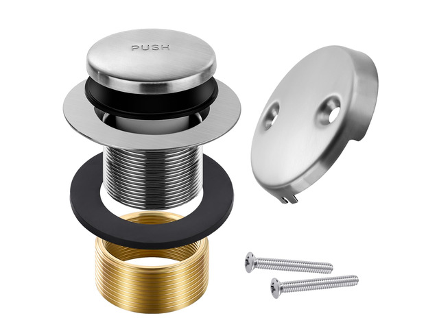 Tub Drain Kit with Bathtub Drain Stopper (Brushed Nickel) Tip-Toe Tub Drain Trim Set with Two-Hole Overflow Plate, Replacement Conversion Assembly...