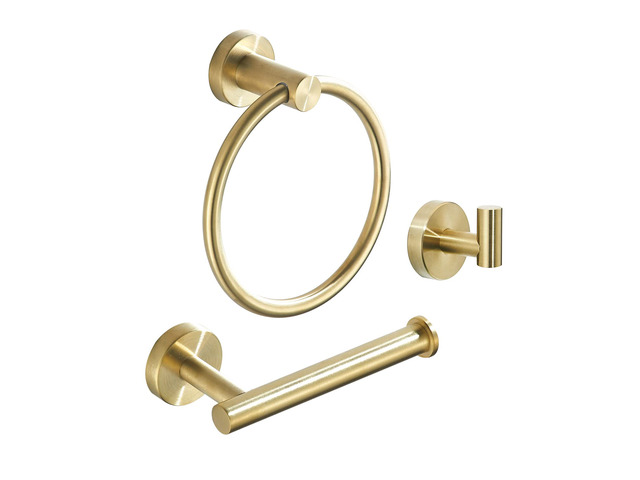 Gold Bathroom Hardware, Toilet Paper Holder Towel Ring and Robe Hook Brushed Gold Bathroom Accessories Set Wall Mount 3 Pieces Stainless Steel1