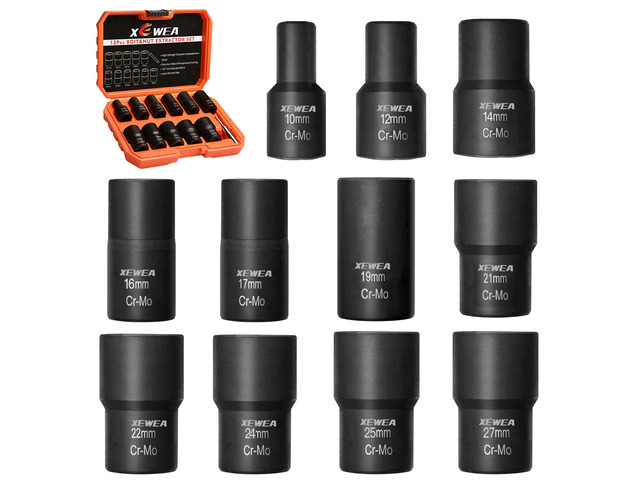 12PCS 1/2-Inch Drive Lug Nut Remover Set, Wheel Lock Removal Kit Stripped Wheel Lock Removal Extractor, Cr-Mo Twist Socket Kit, For Removing...