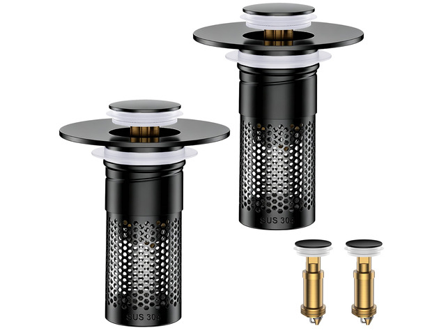 Bathroom Sink Drain Strainer,Universal Pop-Up Sink Stopper Hair Catcher Anti-Clog Stainless Steel Drain Filter Basket, Removable Sink Drain for...