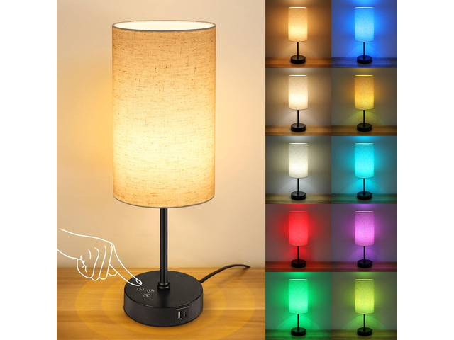 17Inch Table Lamp for Bedroom, Touch Control Bedside Lamp for Reading, 3 CCT & 7 RGB Color Changing, Dimmable Nightstand Lamp for Kids Room Living...