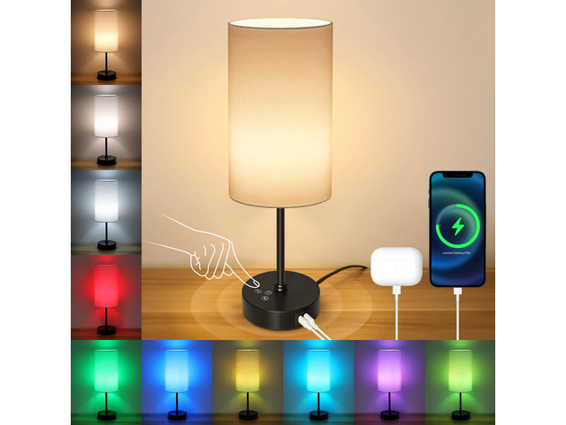 17Inch Table Lamp, 3 CCT 3000K/4500K/6500K & RGB Color Changing, Stepless Dimmable Bedside Lamp for Reading, Ambience Nightstand Light for Home...