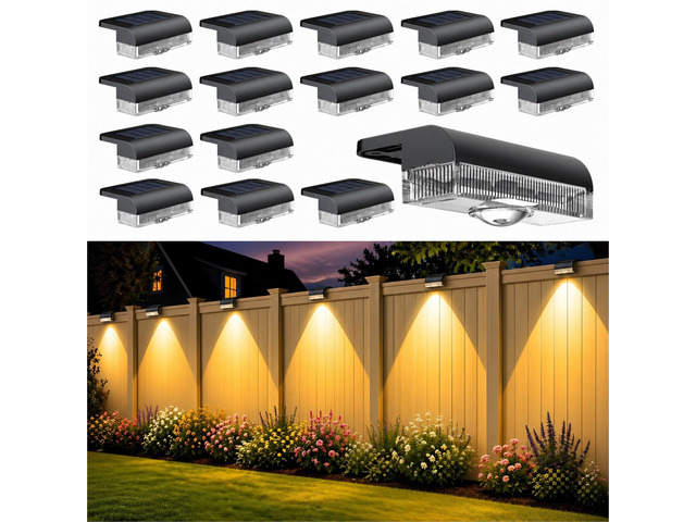 16PK Solar Fence Lights Outdoor Waterproof, 12H Step Lights for Yard IP55 Waterproof, 12H Runtime, 50LM Bright, for Stairs Deck Patio Fence