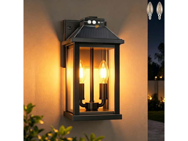 Solar Lights Outdoor Waterproof, 3 Modes Porch Lights, Motion Sensor Outside Light for House, Outdoor Wall Lights Lantern, Exterior Lighting...