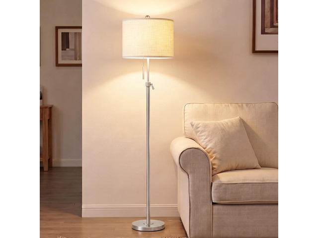 Brushed Nickel Floor Lamps for Living Room, 55'-67' Height Adjustable Modern Tall Lamp, 3-Way Dimmable Standing Lamp for Bedroom Office Reading...