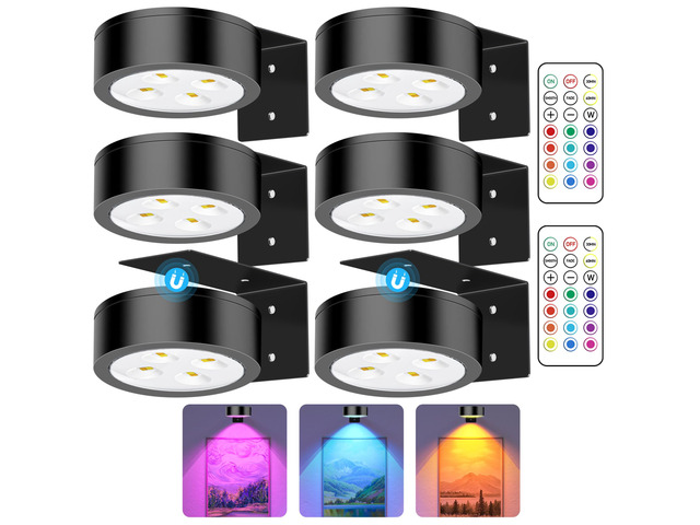 RGB Picture Light Battery Operated Painting Lights for Wall Wireless Magnetic Display Art Light with Remote Controls,Dimmable & Timer for Art Frame...