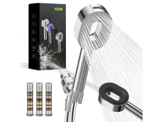 Filtered Handheld Showerhead with 3 Filters, 5 Sprays Shower Head Chrome High Pressure Shower Heads, Brass Holder & 71' Metal Hose, Water Soft...