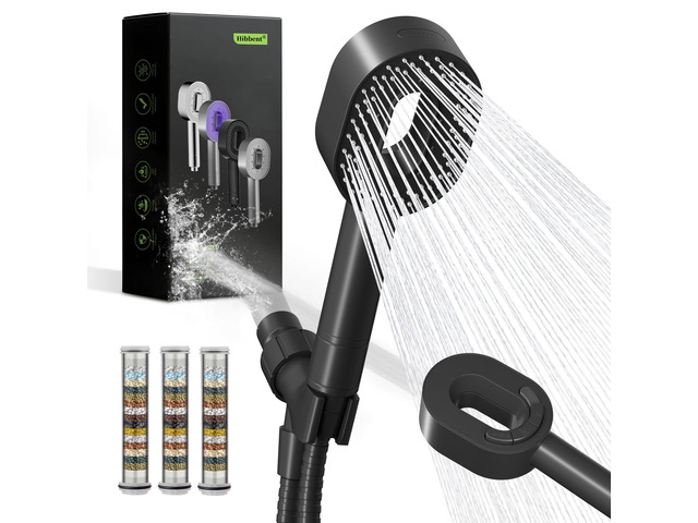 Filtered Handheld Showerhead with 3 Filters, 5 Sprays Shower Head Black High Pressure Shower Heads, Brass Holder & 71' Metal Hose, Water Soft...