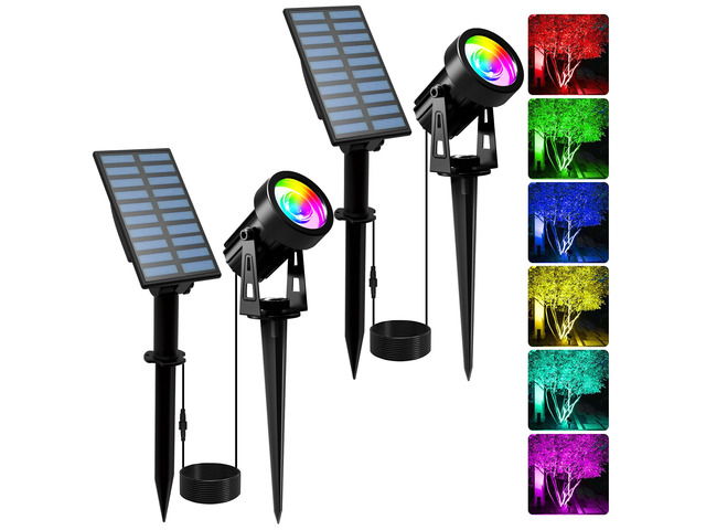 Solar Spotlights Outdoor RGB, 2 Pack Auto On/Off for Yard Tree Pathway Driveway Christmas Halloween