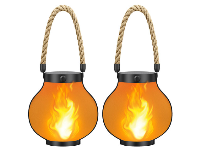 Larger Gen2 Solar Lanterns Outdoor Waterproof with Ultra-Real Flame USB/Solar Charging & 2-Mode, Waterproof Decorative Hanging/Table Light for...