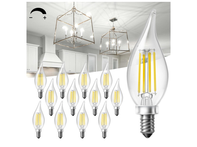 Chandelier Light Bulbs, Candelabra Light Bulbs 40 Watt Equivalent E12 LED Bulb Dimmable, 5000K Daylight White, 4.5W 400LM, Flame Tip Vintage Candle...