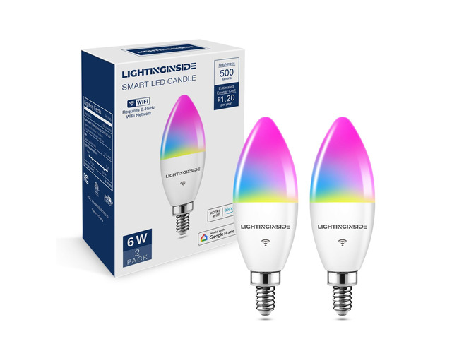 Smart E12 LED Bulbs 60W Work with Alexa/Google Home, 2PCS No Hub Required, 500LM 6W RGBCW Candle Chandelier Smart bulb Work with SmartLife, 2.4G...